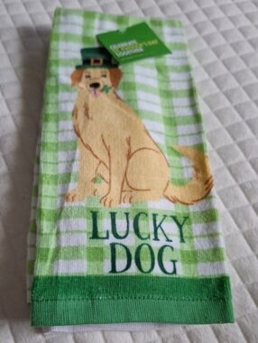 Lucky Dog Green Plaid St. Patrick's Dog Kitchen Towels